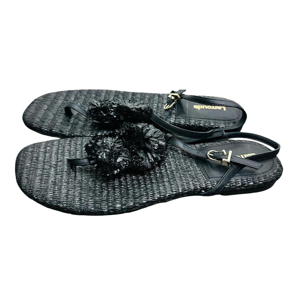 Larroude NWOT Marilyn Strappy Flat Sandals Raffia Leather Size 8.5
